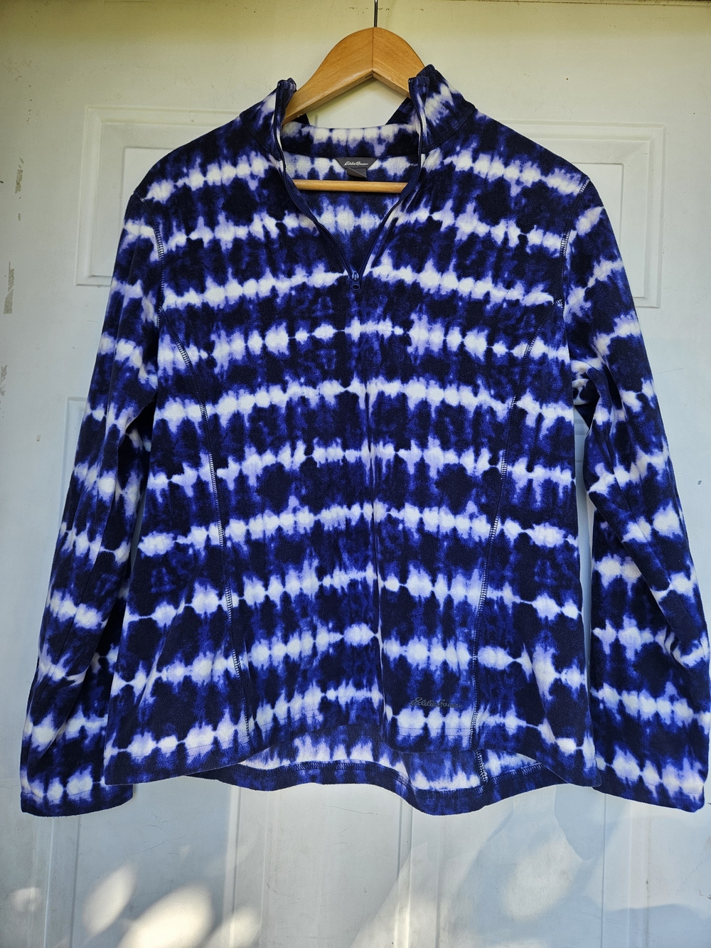 Eddie Bauer Blue and White Tie-Dye Quarter-Zip Fleece